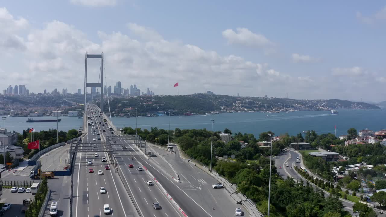A view of the bosphorus bridge from the top of a building